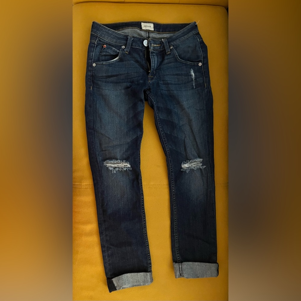 Hudson dark blue jeans.
